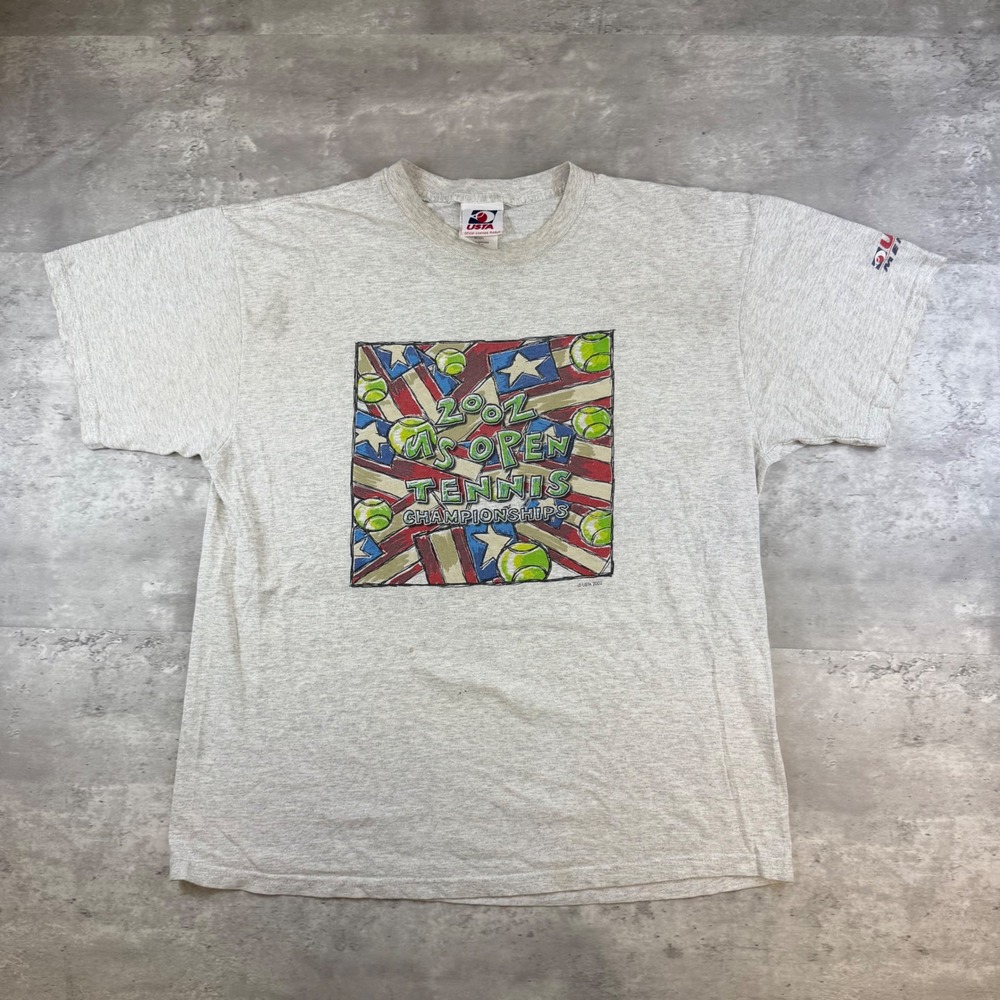 Vintage 2002 US Open Tennis Championships T Shirt Heather Gray USTA XL